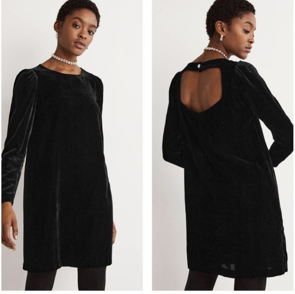 Boden jeweled Shift Black velvet long sleeve back detail dress Holidays Dress